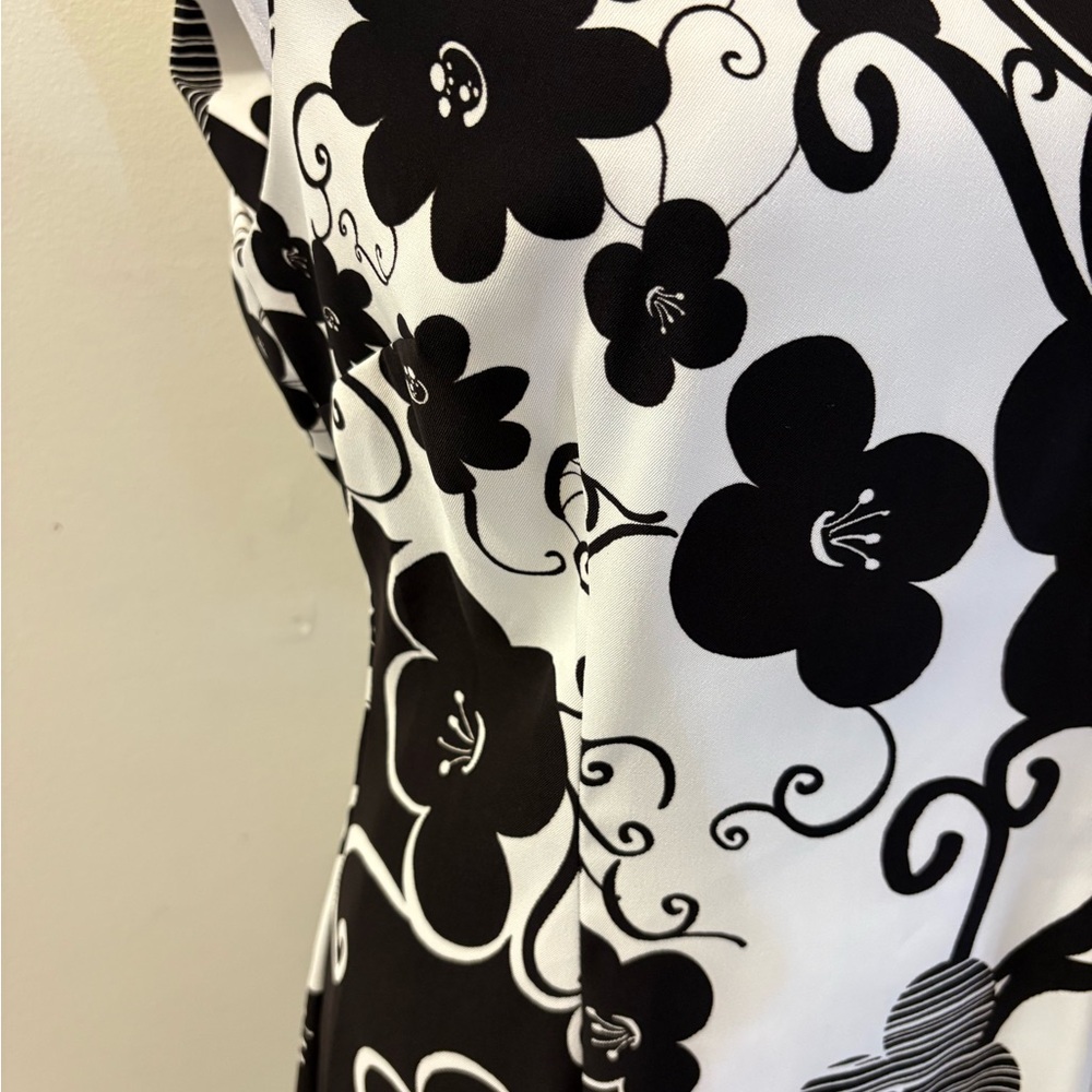 Connected Apparel Black White Abstract Retro Floral Sleeveless Dress Size 8 - Picture 14 of 14